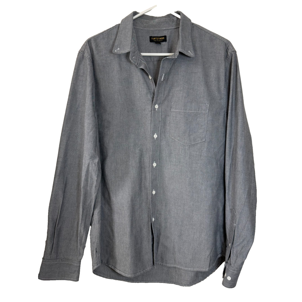 Flint and Tinder Architect Shirt Mens Large Charcoal Gray Herringbone Workwear